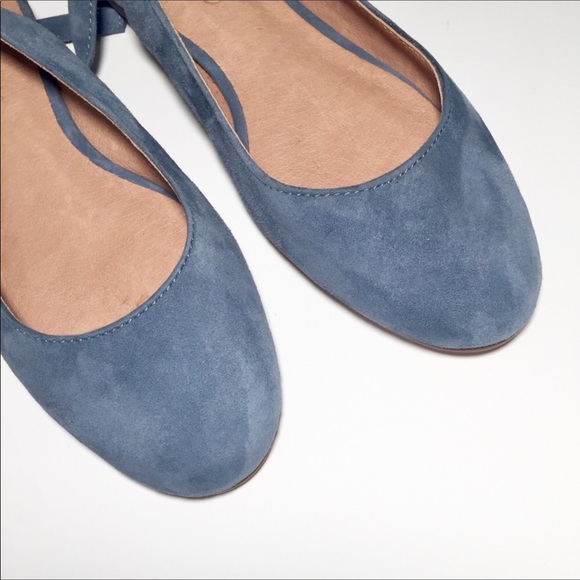 Madewell 6 April Ankle Wrap Blue Suede Shoes Flats - Picture 4 of 10